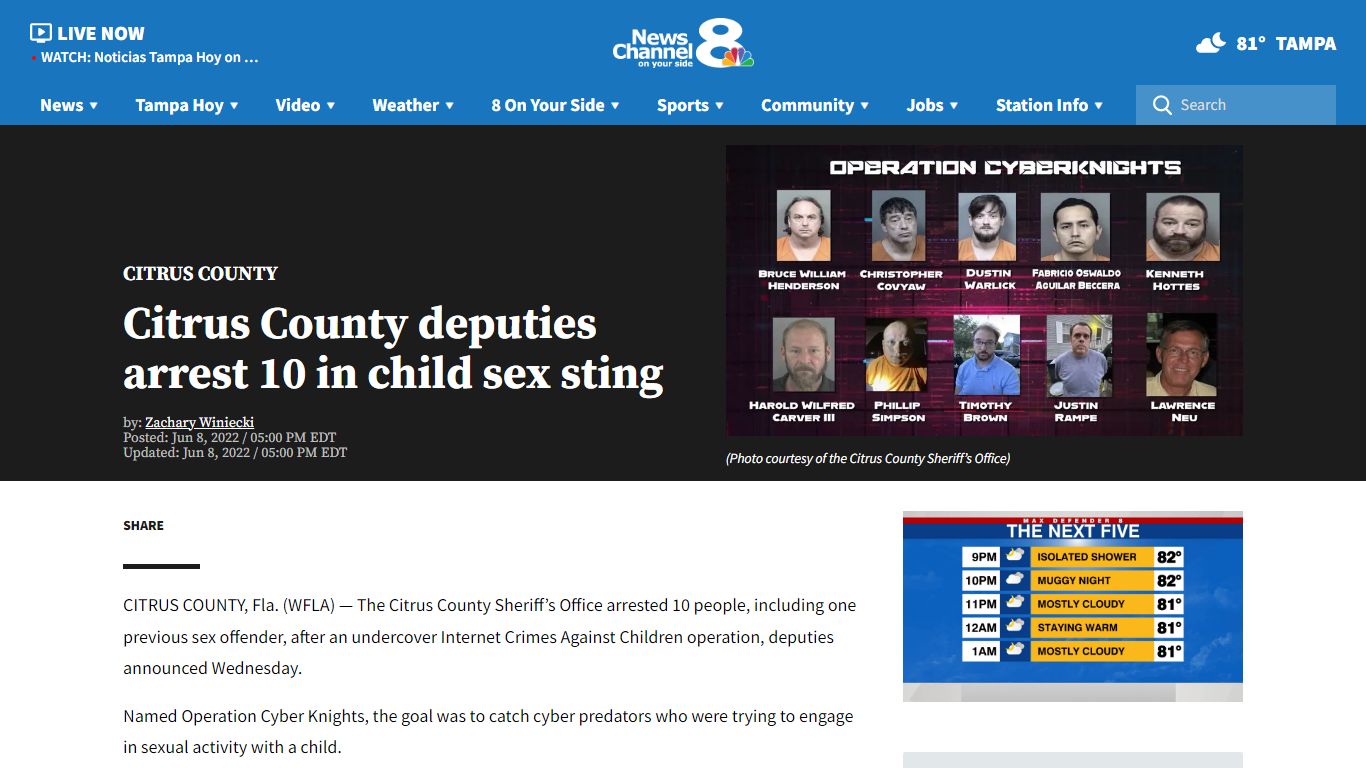 Citrus County deputies arrest 10 in child sex sting | WFLA